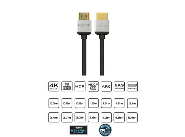 Kordz HDMI R.3 Series 18Gbps 0,9m High Speed m/ Ethernet, ARC HDCP 2.2, 